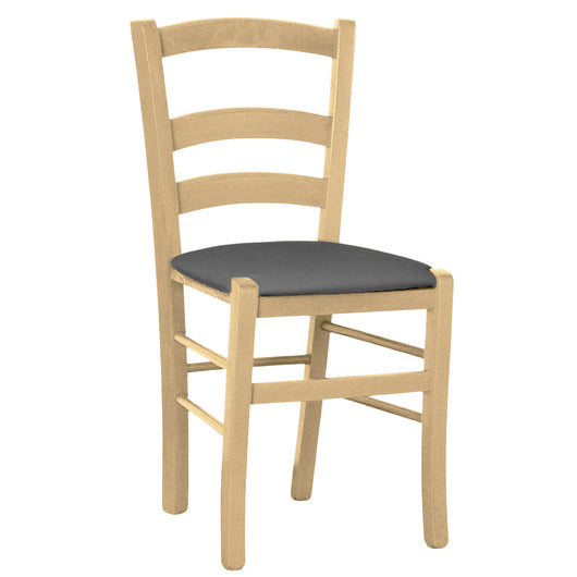 Sedia legno venezia naturale con seduta similpelle grigio antracite