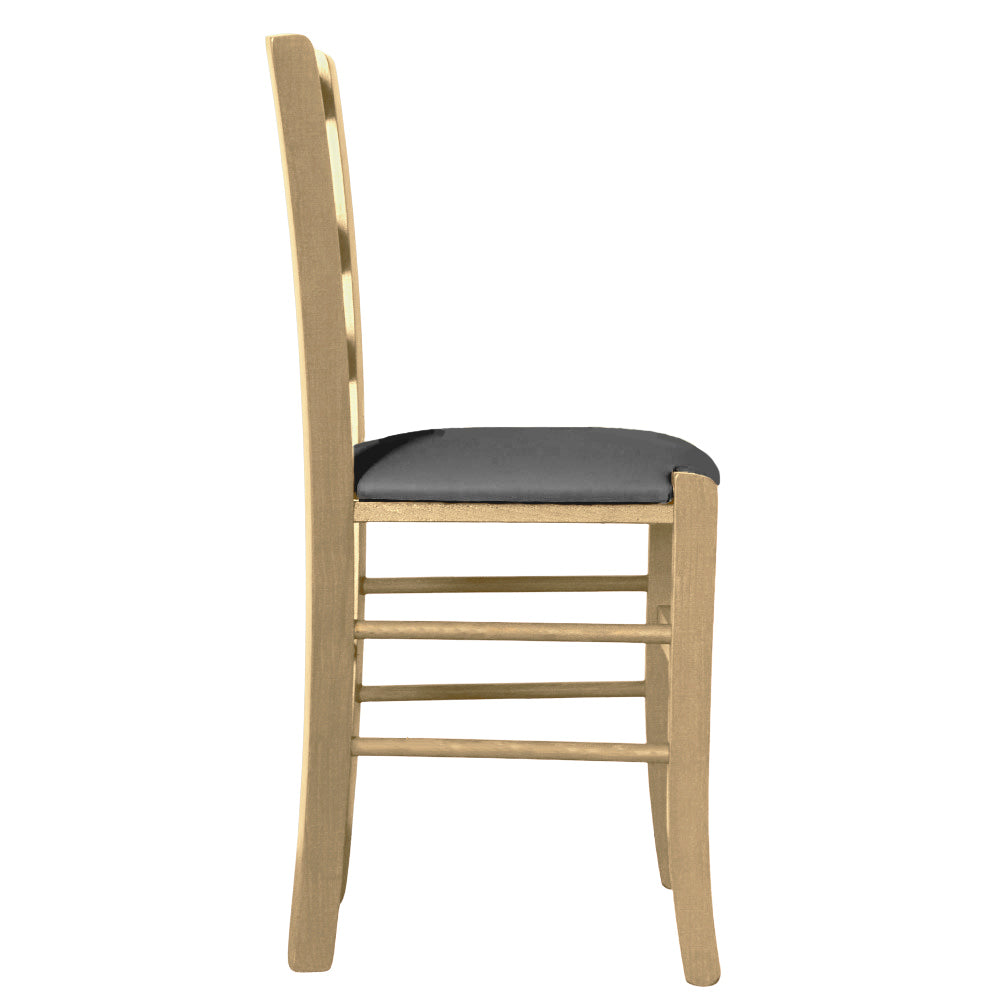 Sedia legno venezia naturale con seduta similpelle grigio antracite