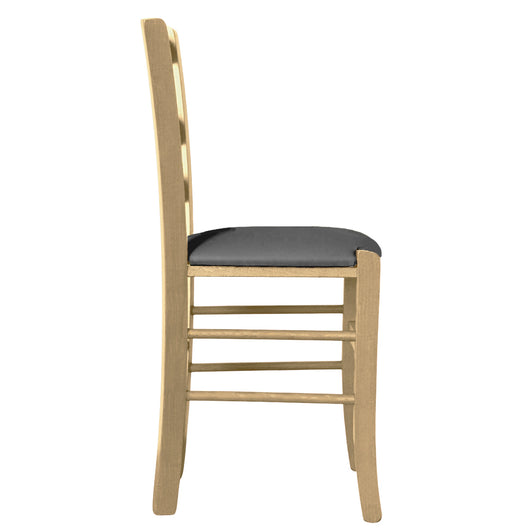 Sedia legno venezia naturale con seduta similpelle grigio antracite