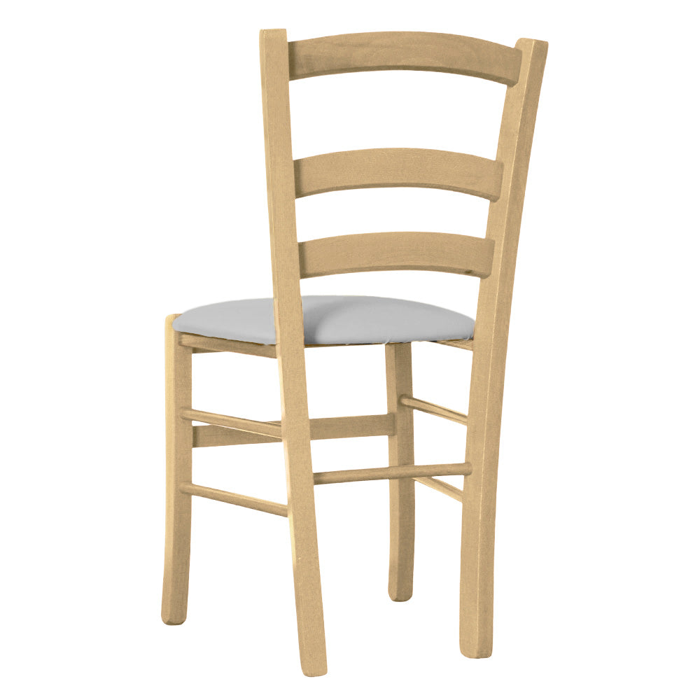 Sedia legno venezia naturale con seduta similpelle grigio chiaro