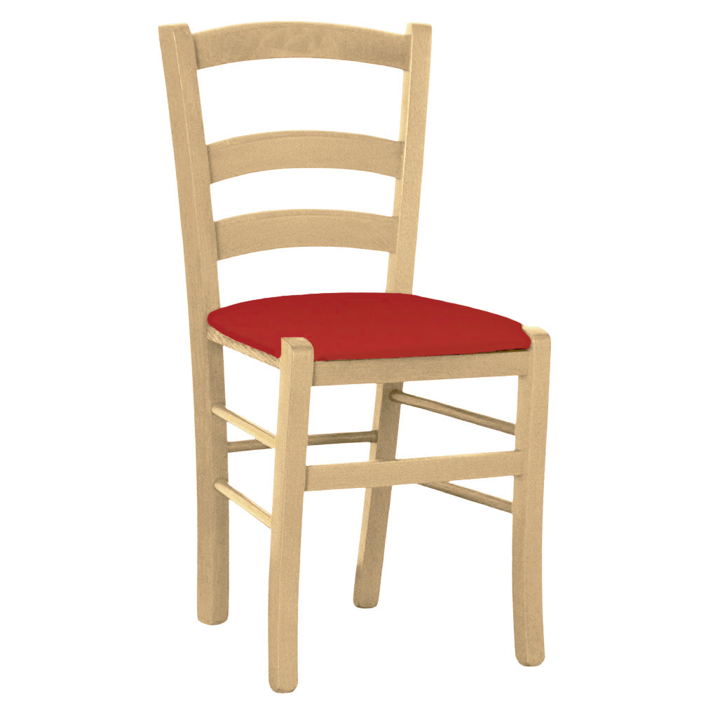 Sedia legno venezia naturale con seduta similpelle rosso