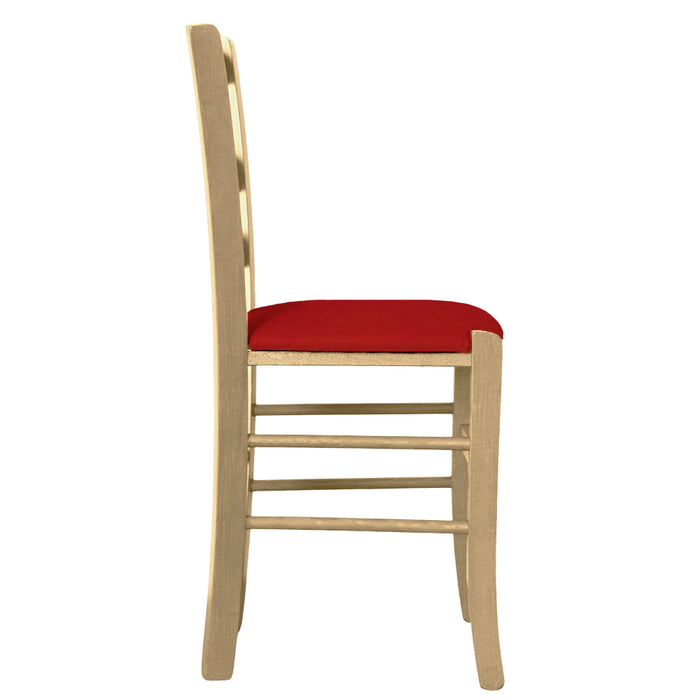 Sedia legno venezia naturale con seduta similpelle rosso