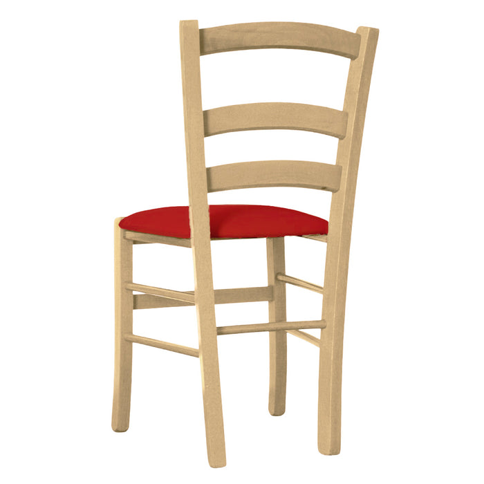 Sedia legno venezia naturale con seduta similpelle rosso