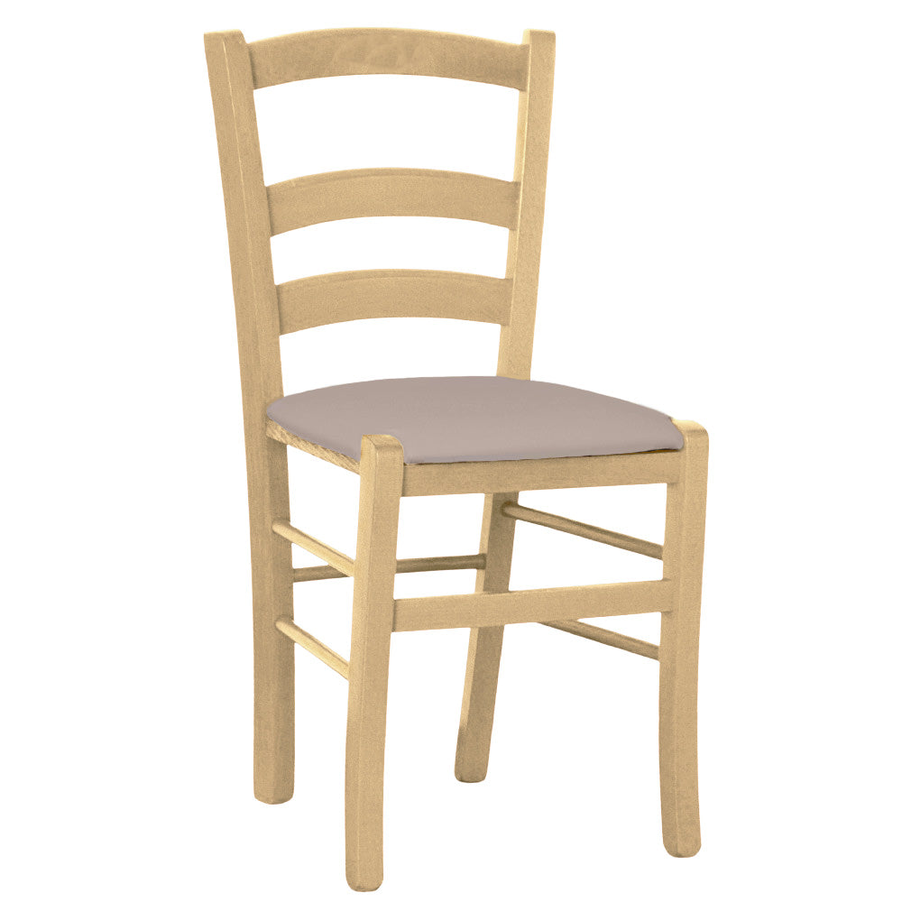 Sedia legno venezia naturale con seduta similpelle grigio tortora