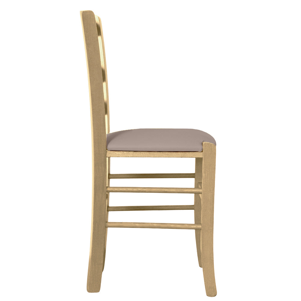 Sedia legno venezia naturale con seduta similpelle grigio tortora