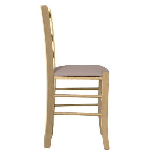 Sedia legno venezia naturale con seduta similpelle grigio tortora