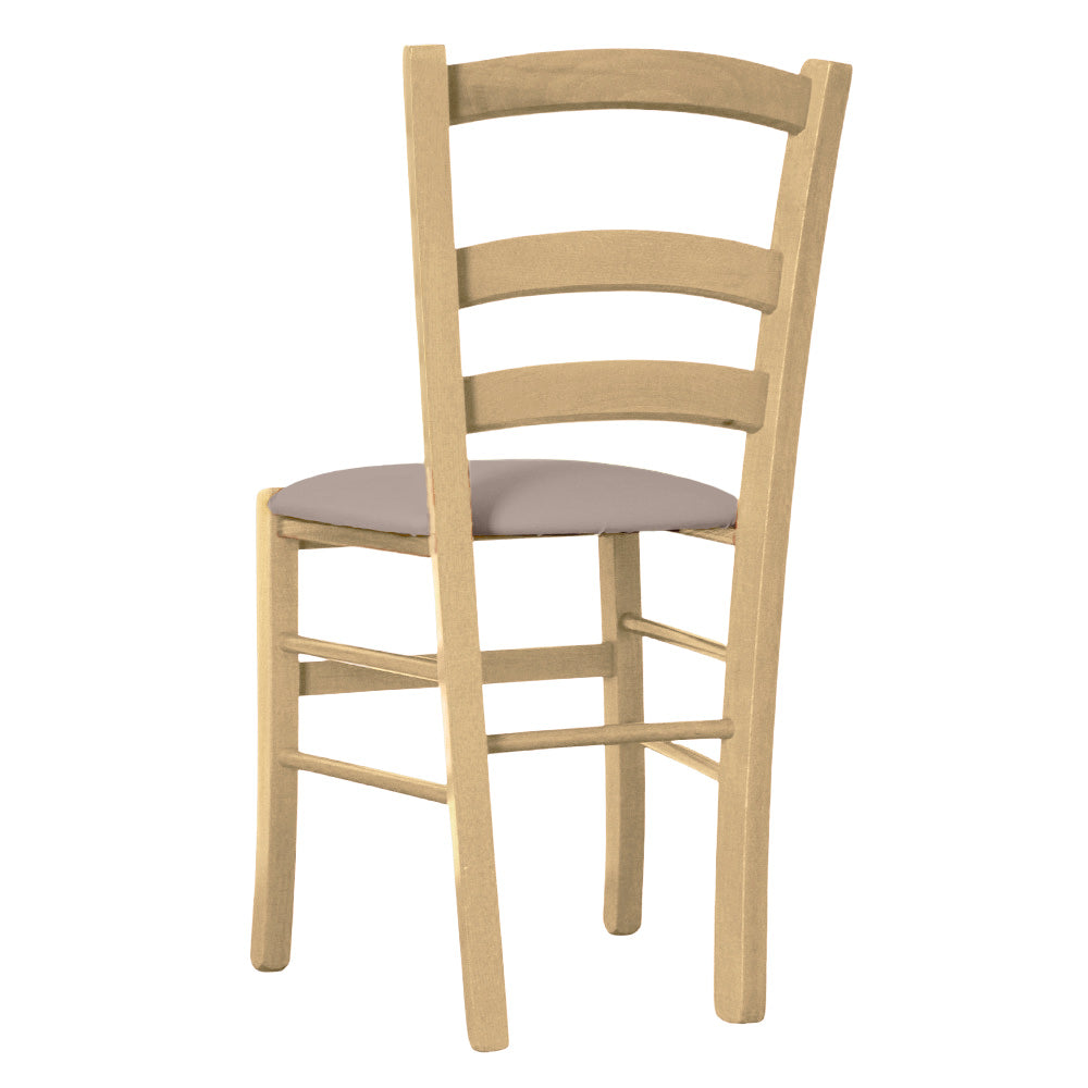 Sedia legno venezia naturale con seduta similpelle grigio tortora