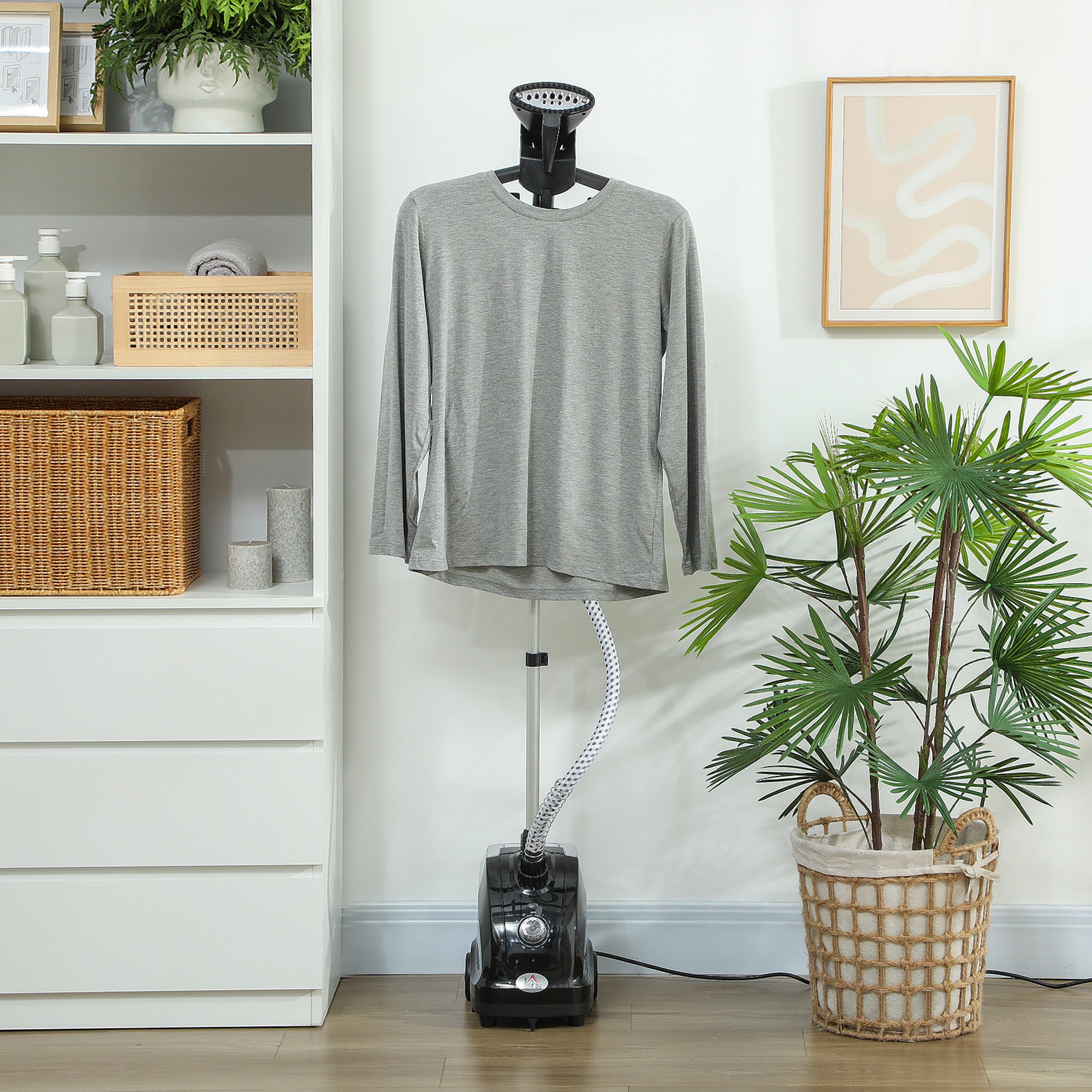 Stiratrice Verticale a Vapore da 1,4L con Asta Estendibile 41-110 cm e Ruote in ABS e PP Nero