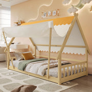 Letto Singolo per Bambini a Casetta ¨C MINIMAL ¨C Pino e Multistrato, 90x200, Naturale