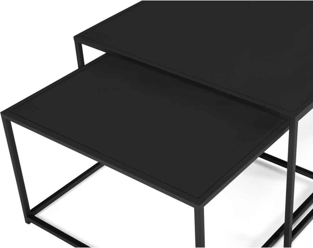 Set di 2 tavolini DAVIS 60/70 in metallo nero opaco, design industriale