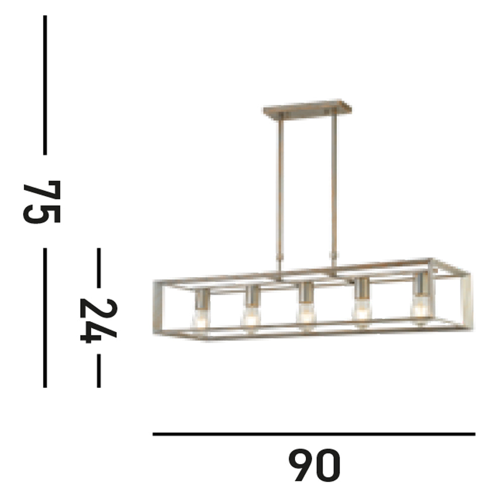 Lampadario Contemporaneo Heaton Acciaio Argento Oro 5 Luci E27