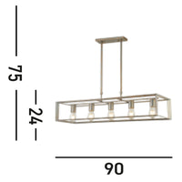 Lampadario Contemporaneo Heaton Acciaio Argento Oro 5 Luci E27