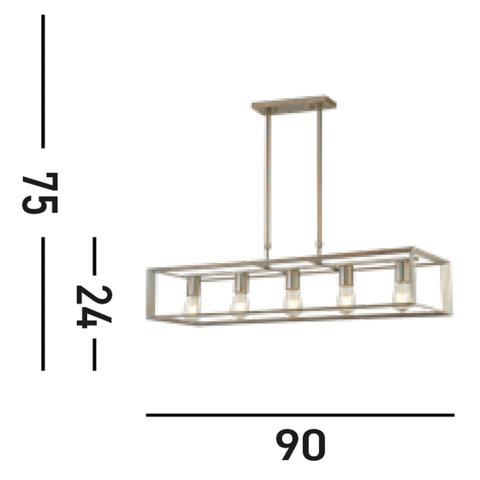 Lampadario Contemporaneo Heaton Acciaio Argento Oro 5 Luci E27