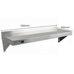 2 x Ripiani in Acciaio Inox Cucina Commerciale Mensole Muro e Staffe 125 x 30 cm