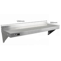 2 x Ripiani in Acciaio Inox Cucina Commerciale Mensole Muro e Staffe 125 x 30 cm