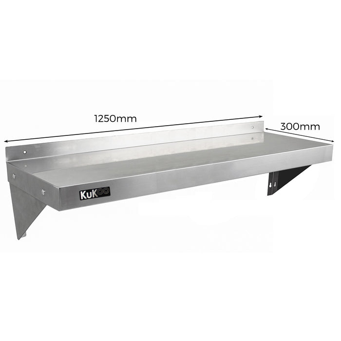 2 x Ripiani in Acciaio Inox Cucina Commerciale Mensole Muro e Staffe 125 x 30 cm