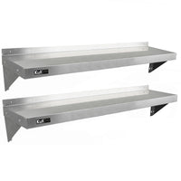 2 x Ripiani in Acciaio Inox Cucina Commerciale Mensole Muro e Staffe 140 x 30 cm