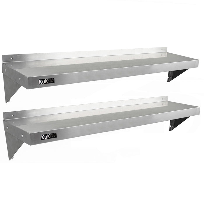 2 x Ripiani in Acciaio Inox Cucina Commerciale Mensole Muro e Staffe 140 x 30 cm