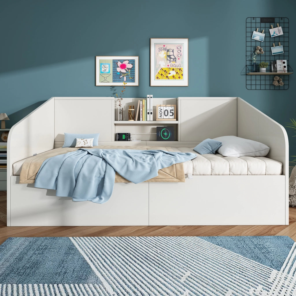 LETTO DA GIORNO 90x200 cm Bianco in Legno con ricarica USB/Type-C