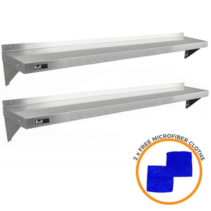 2 x Ripiani in Acciaio Inox Cucina Commerciale Mensole Muro e Staffe 194 x 30 cm