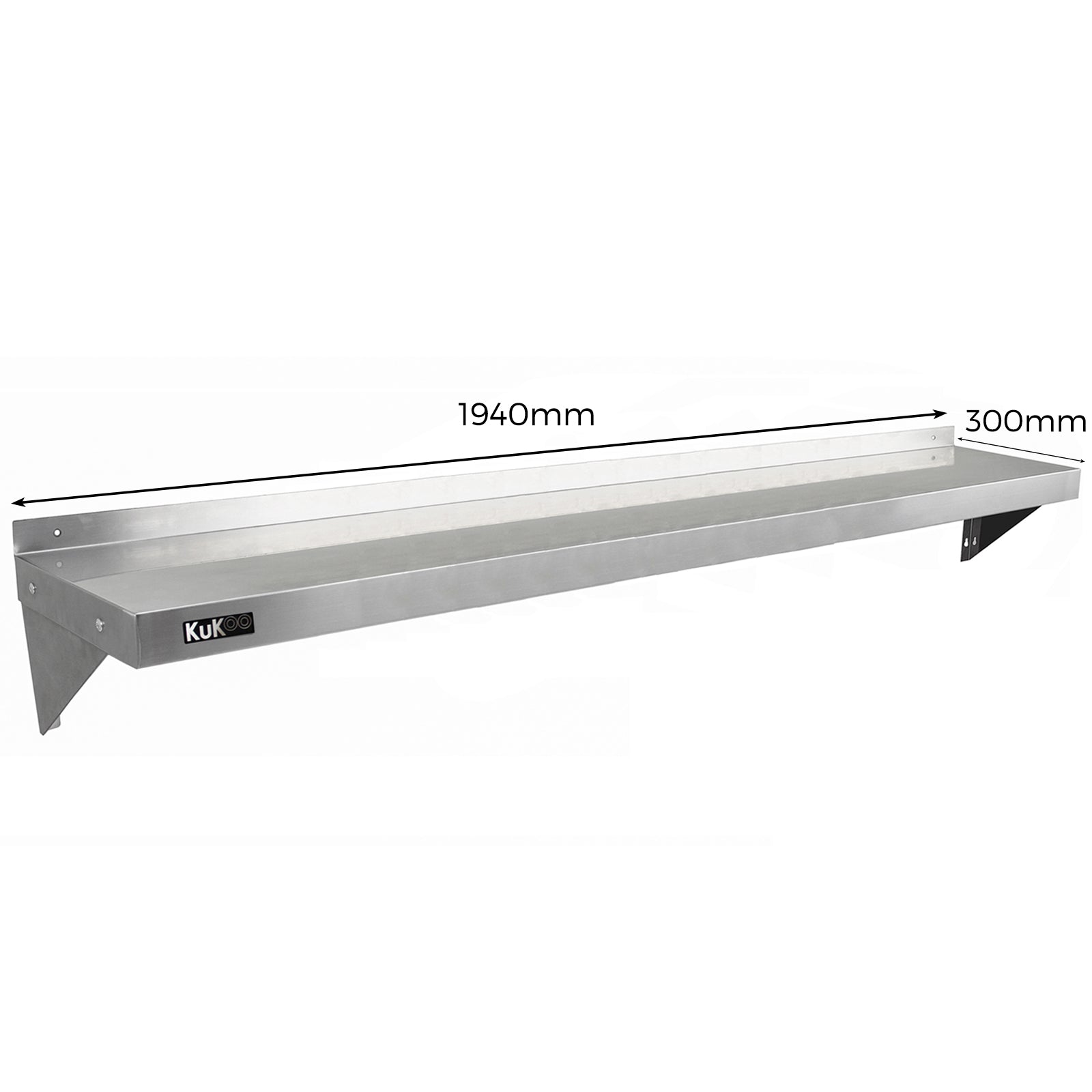 2 x Ripiani in Acciaio Inox Cucina Commerciale Mensole Muro e Staffe 194 x 30 cm