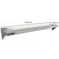 2 x Ripiani in Acciaio Inox Cucina Commerciale Mensole Muro e Staffe 194 x 30 cm
