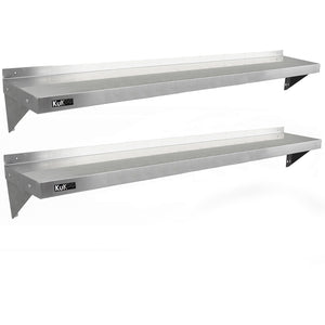 2 x Ripiani in Acciaio Inox Cucina Commerciale Mensole Muro e Staffe 194 x 30 cm