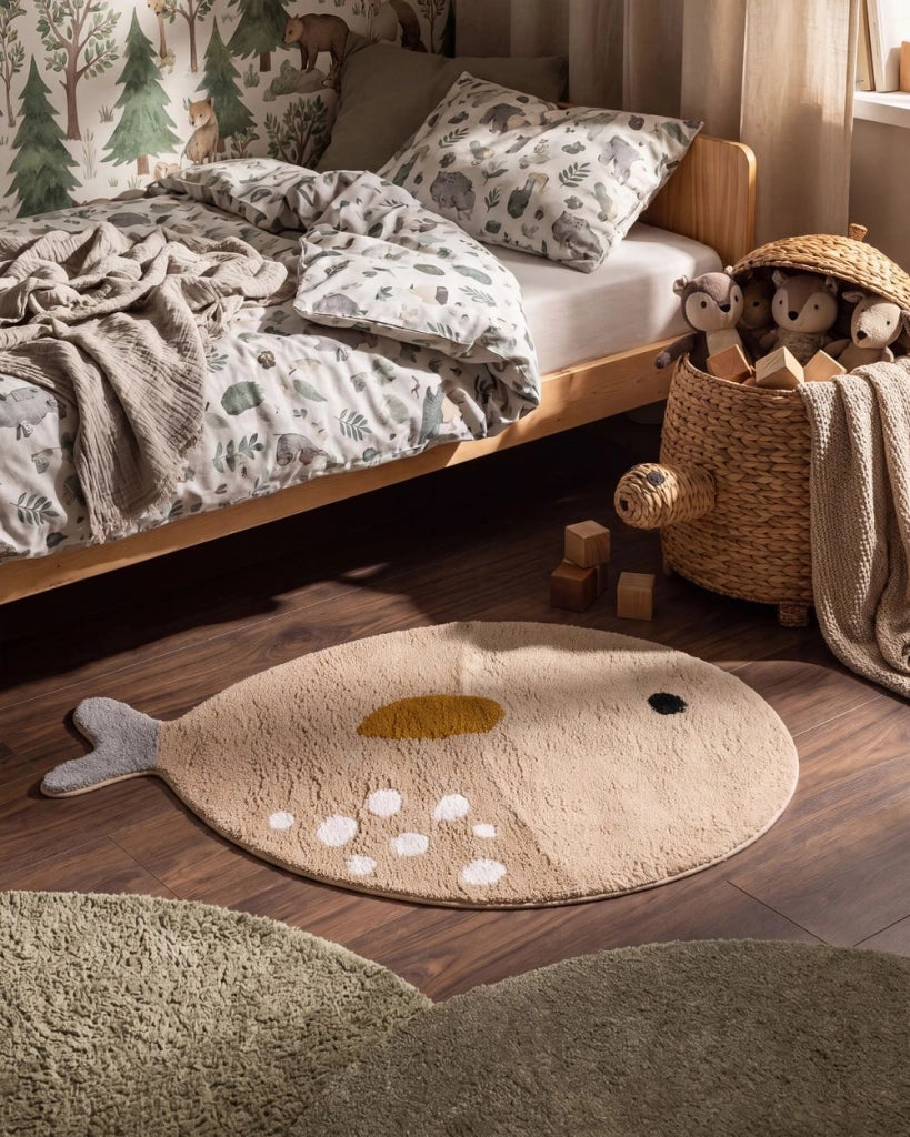 Tappeto per bambini beige in cotone tuftato a forma di pesce 80 x 120 cm