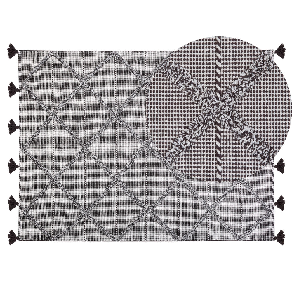 Tappeto Marrone 140 x 200 cm Motivo Geometrico con Nappe Orientali