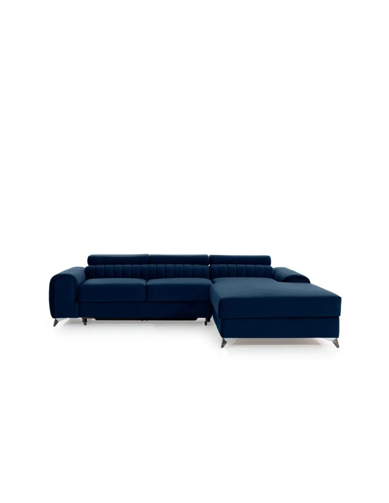 Divano angolare destro Blu scuro convertibile 3 posti JAYSON con chaise longue