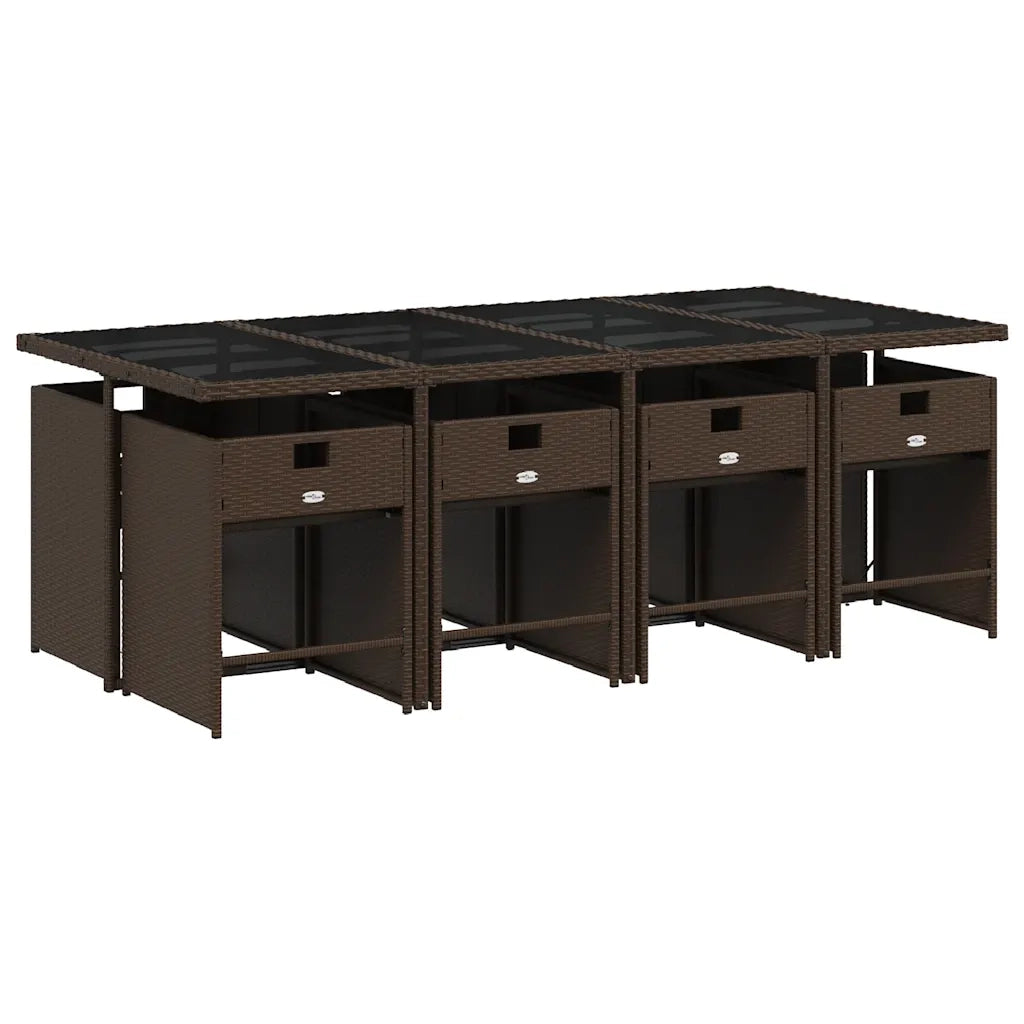 Set da Pranzo da Giardino 9pz con Cuscini Marrone in Polyrattan 3211101