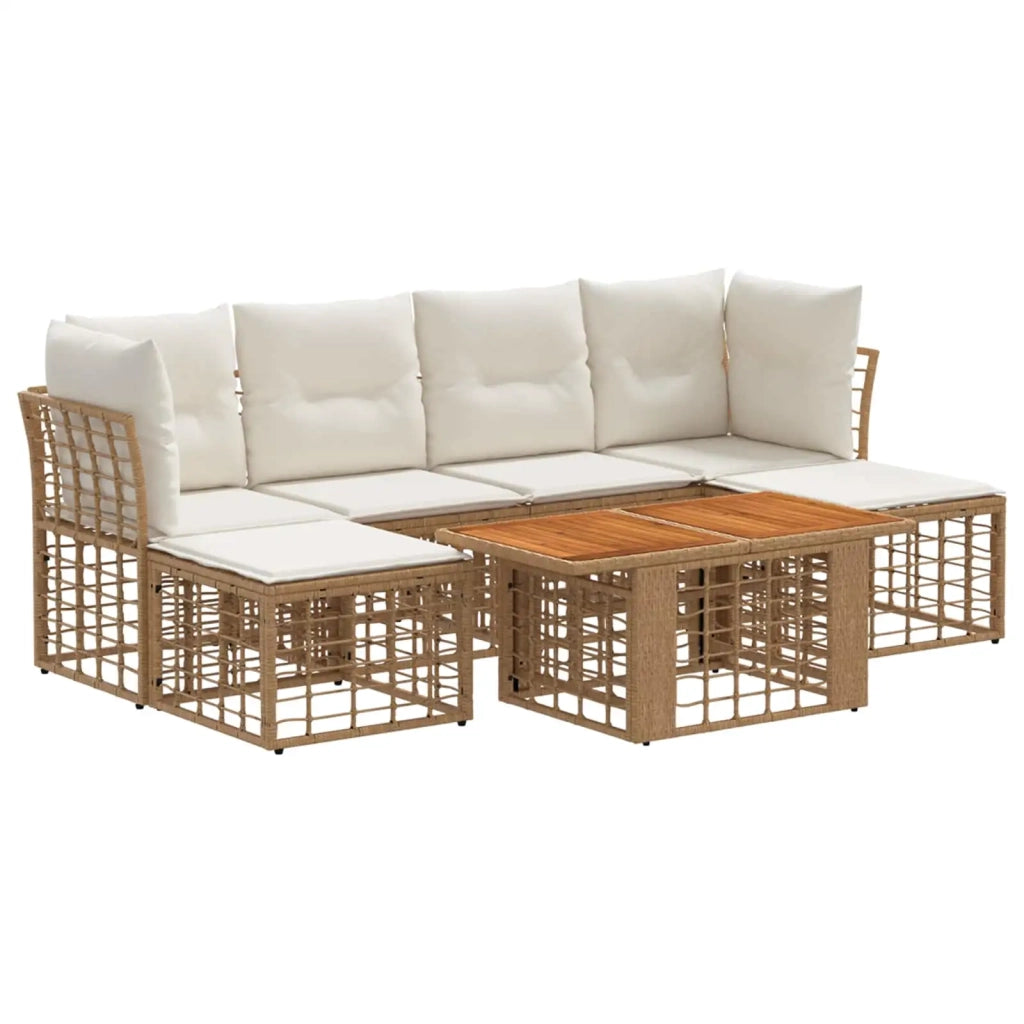 Set Divano da Giardino 7 pz Naturale e Bianco Crema polyrattan 3437892