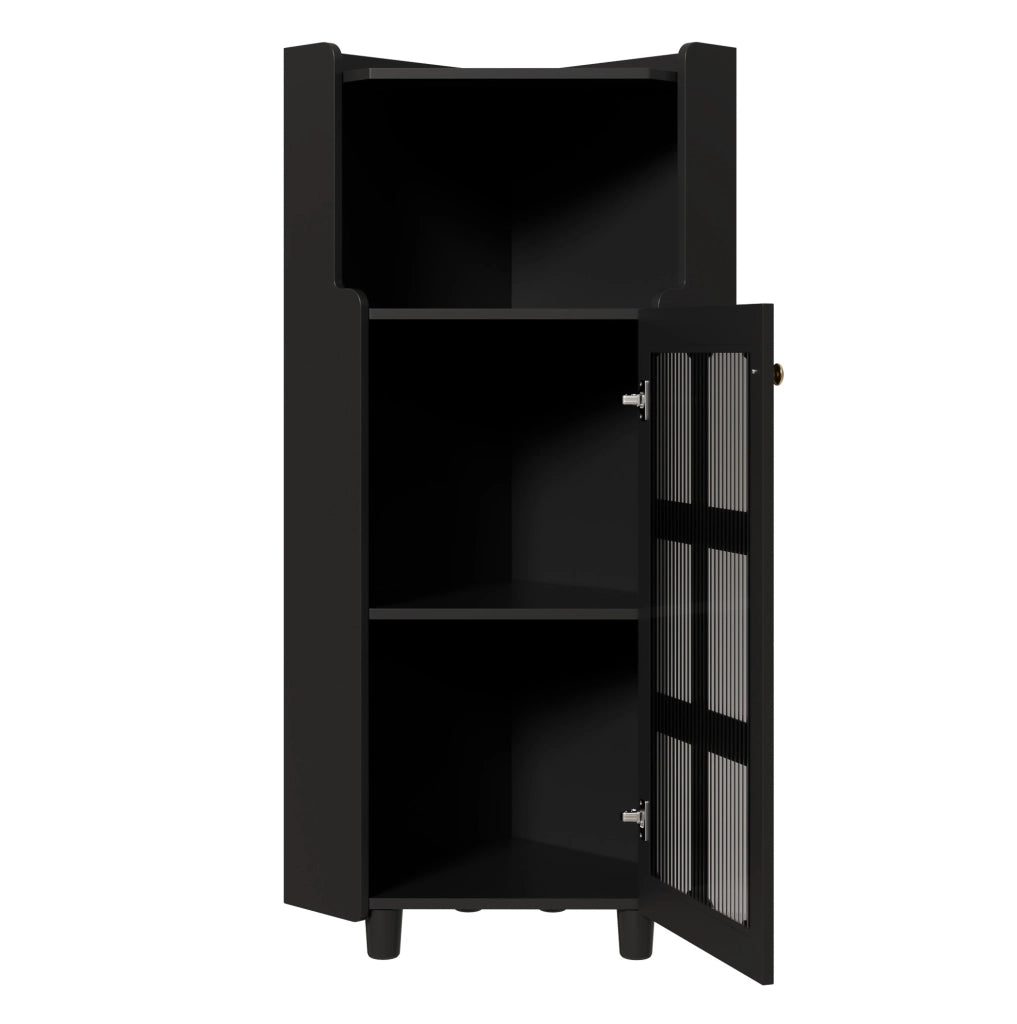 Mobile angolare nero in MDF con LED, 2 vani contenitore chiusi