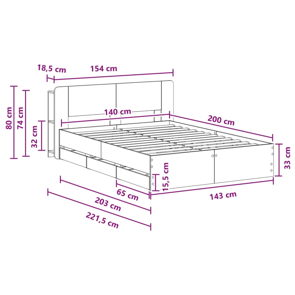 Telaio del letto con storage Sonoma grigio 140 x 200 cm 3433963