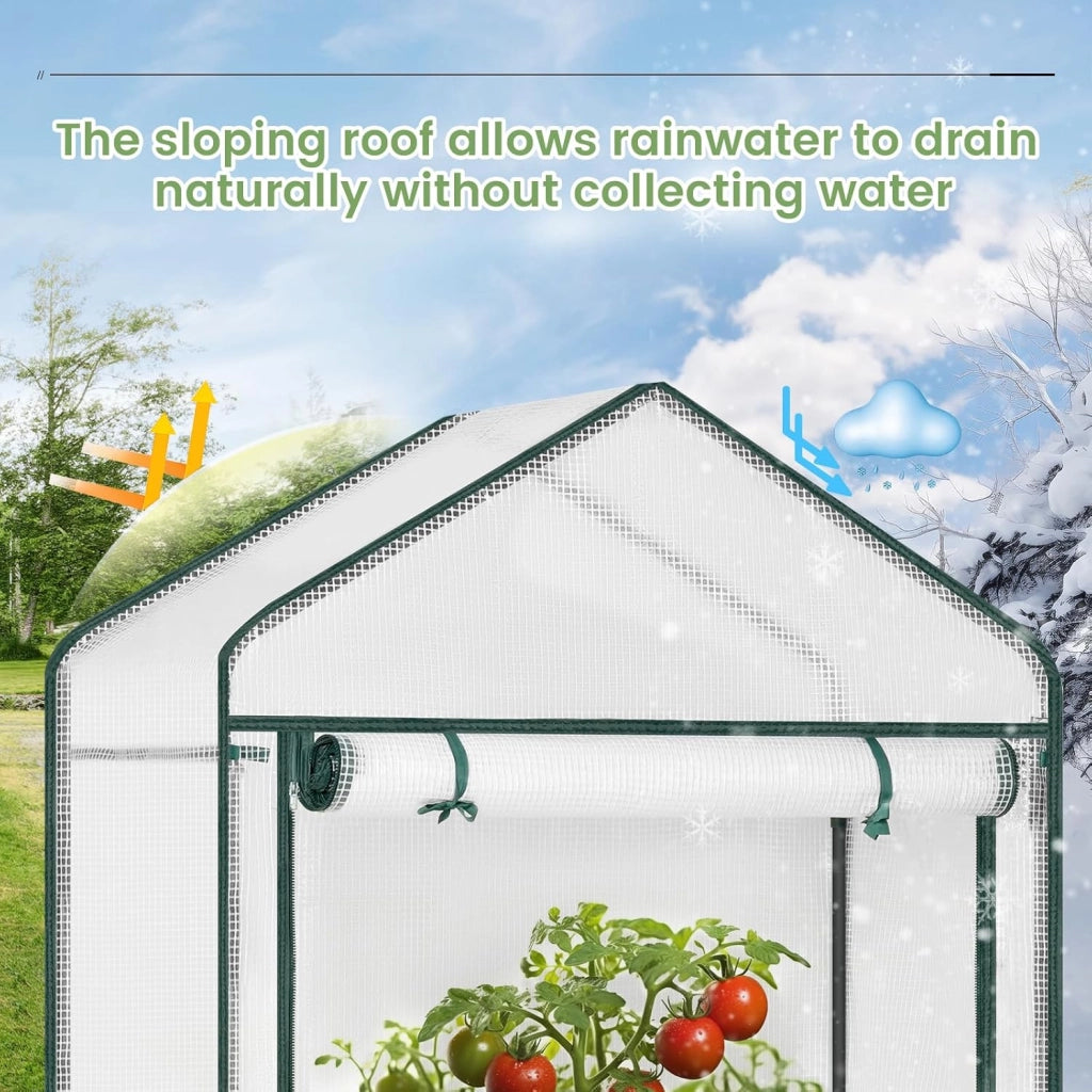 Serra da Giardino con Porte Avvolgibili, Serra da Balcone, Telo in Rete PE 140 g/m², per Piante Idrorepellente, 4 Picchetti, 100x50x190 cm, Bianco