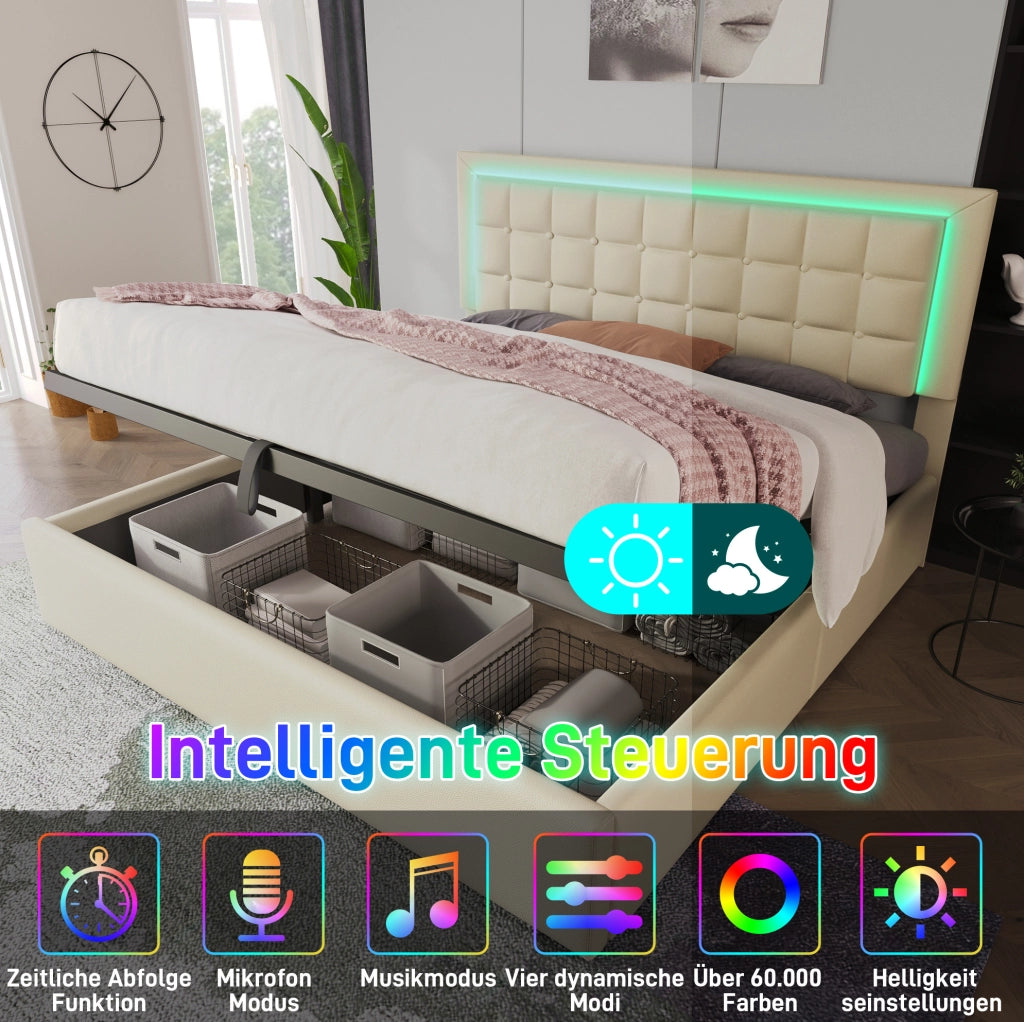 Letto matrimoniale contenitore 160x200 cm bianco con LED