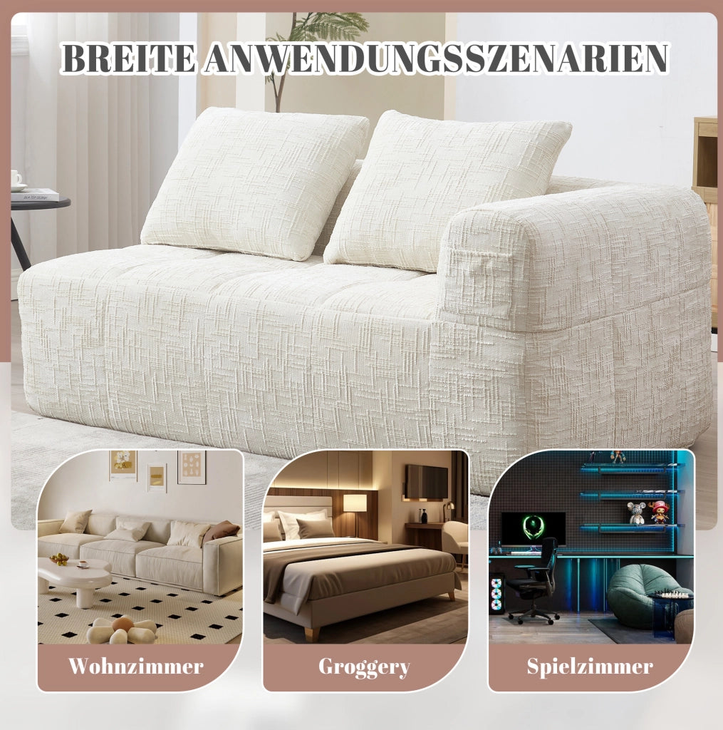 Divano chaise longue in ciniglia beige con tasche laterali