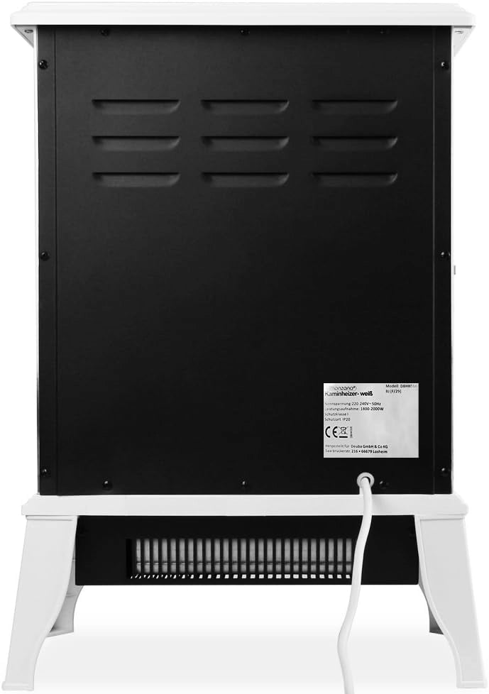 DEUBA® Caminetto Elettrico 2000W Termocamino Luce LED Effetto Fiamma Realistico Stufa Elettrica Camino Radiatore Bianco