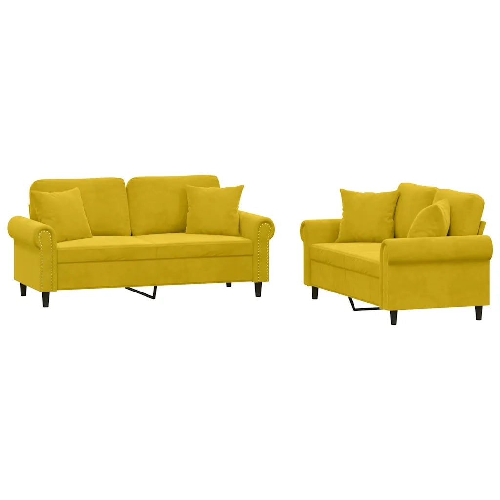 Set di Divani 2 pz con Cuscini Giallo in Velluto 3202236
