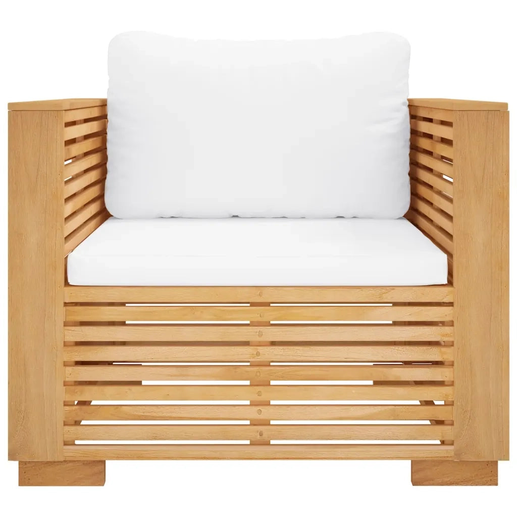 Divano da Giardino con Cuscini Crema in Legno Massello di Teak