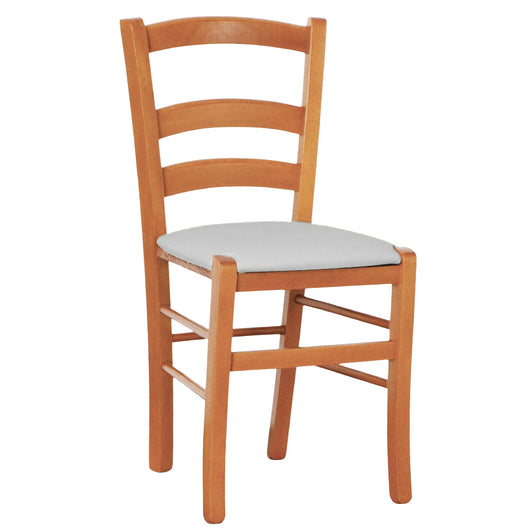 Sedia legno venezia color ciliegio con seduta similpelle imbottita grigio chiaro