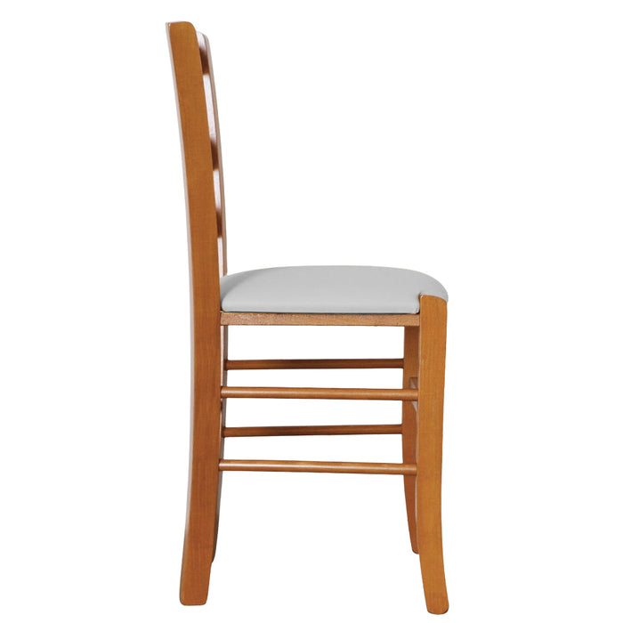 Sedia legno venezia color ciliegio con seduta similpelle imbottita grigio chiaro