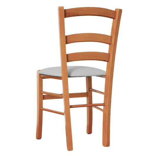 Sedia legno venezia color ciliegio con seduta similpelle imbottita grigio chiaro