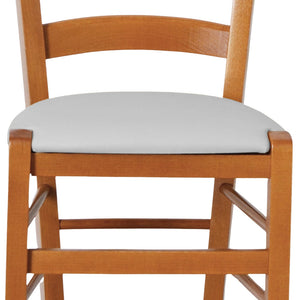 Sedia legno venezia color ciliegio con seduta similpelle imbottita grigio chiaro