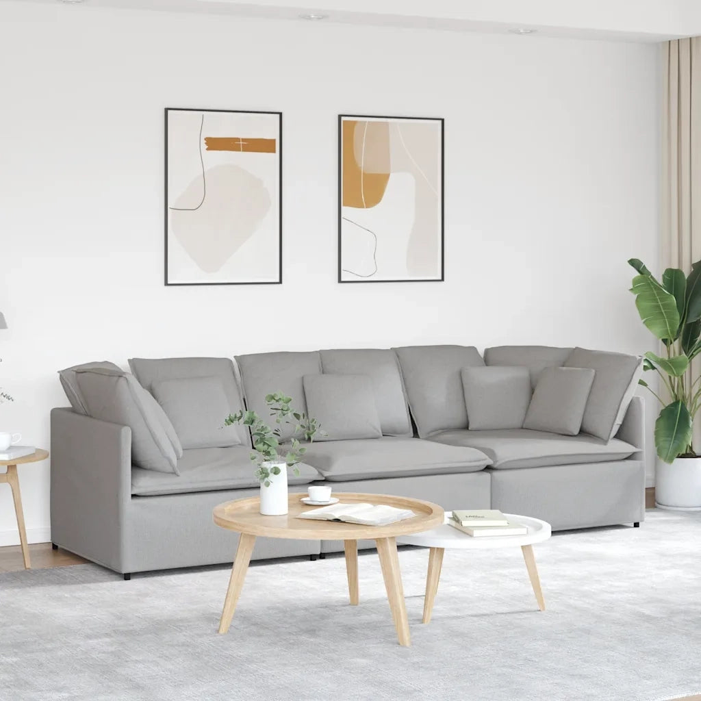 Divano Modulare con Cuscini in Tessuto Grigio Nuvola 3321276
