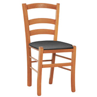 Sedia legno venezia ciliegio con seduta similpelle imbottita grigio antracite