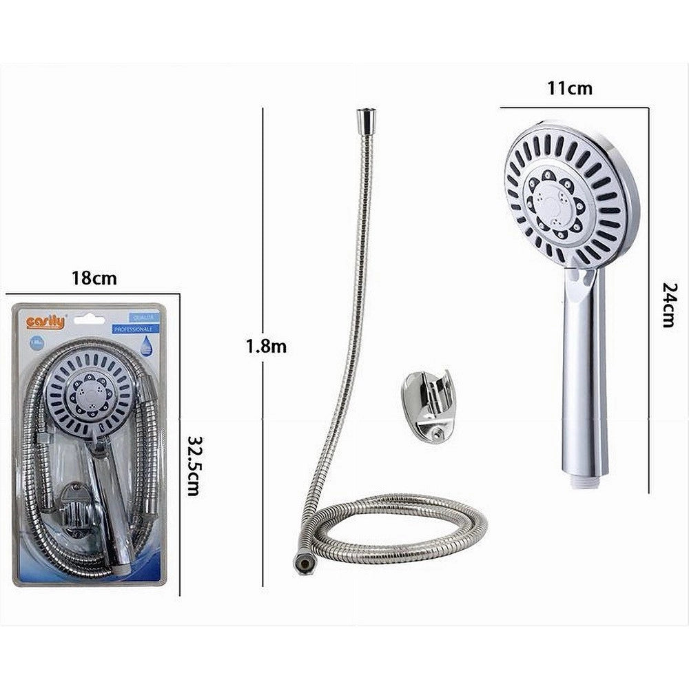 Trade Shop - Kit Doccetta Soffione Con Tubo 1.8mt Staffa Doccia Bagno Universale Cromato 59261 -