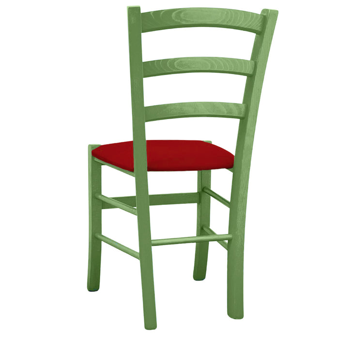 Sedia legno Venezia verde con seduta in similpelle rosso