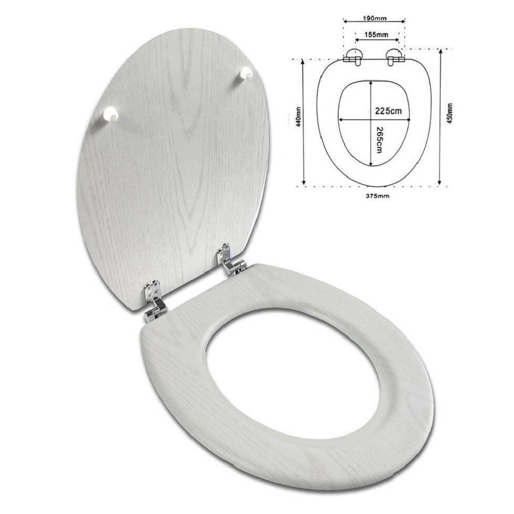 Trade Shop - Copriwater Universale In Legno Mdf Resistente Con Stampa Legno Bianco Cerniere -        3,5