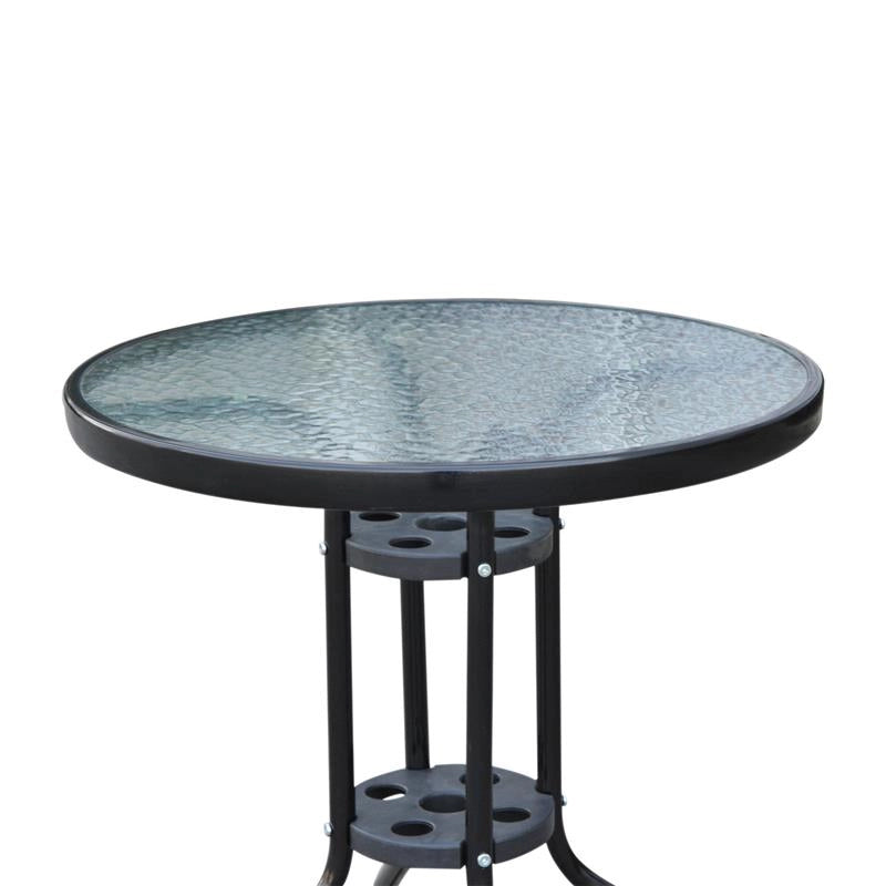 TAVOLINO IN FERRO ROTONDO CON PIANO IN VETRO TEMPERATO 60 X 70 CM NERO